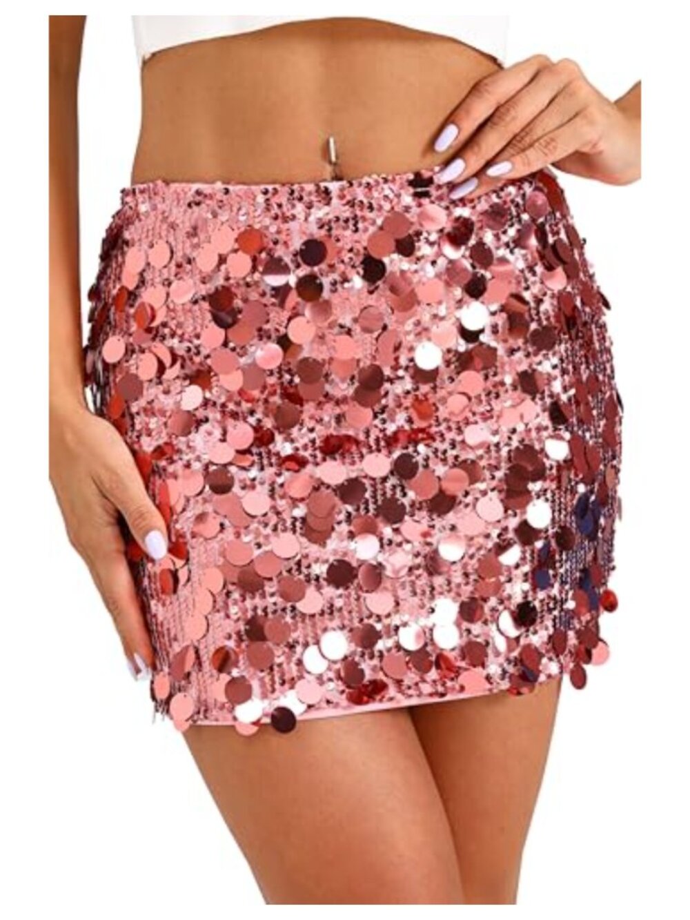 Women's Sequin Pencil Mini Skirt High Waist Stretch Party Disco Skirt